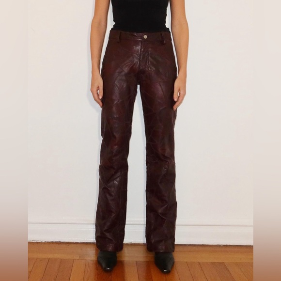 1990’s Burgundy Leather Patchwork Trousers - Picture 1 of 2